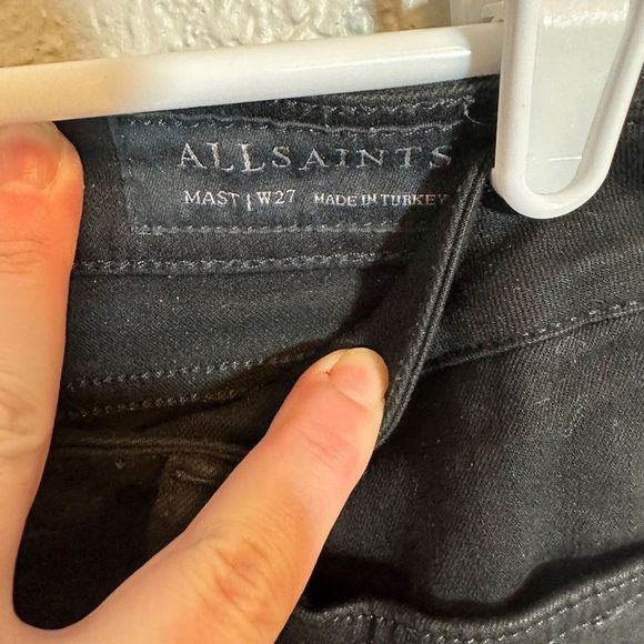 All Saints Mast Low Rise Black Denim Jeans Raw Hem Size 27 - Picture 4 of 9